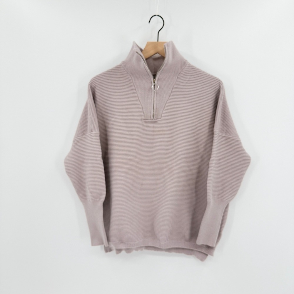 Women's Oversized Pullover Sweater Size M Quarter Zip Batwing Loungewear